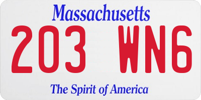 MA license plate 203WN6
