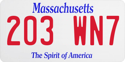 MA license plate 203WN7