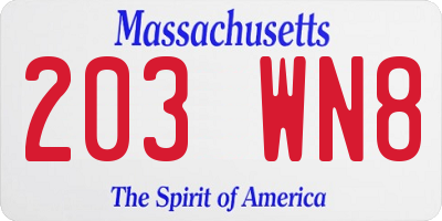 MA license plate 203WN8