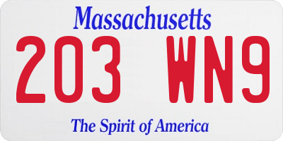 MA license plate 203WN9