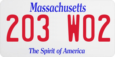 MA license plate 203WO2