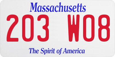 MA license plate 203WO8