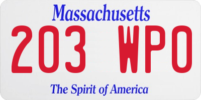 MA license plate 203WP0
