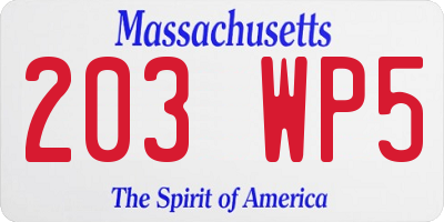MA license plate 203WP5