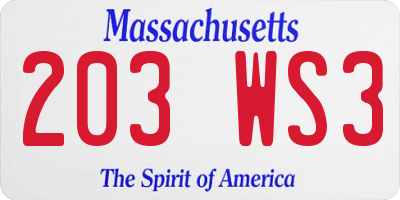 MA license plate 203WS3