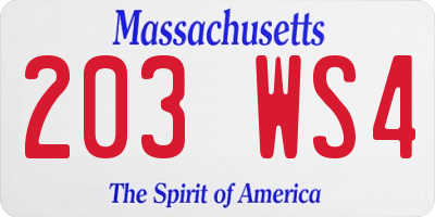 MA license plate 203WS4