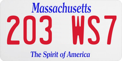 MA license plate 203WS7