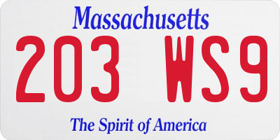 MA license plate 203WS9