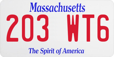 MA license plate 203WT6