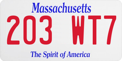 MA license plate 203WT7