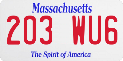 MA license plate 203WU6