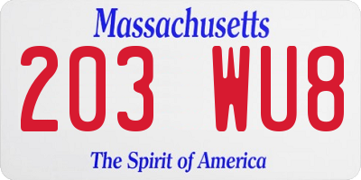 MA license plate 203WU8
