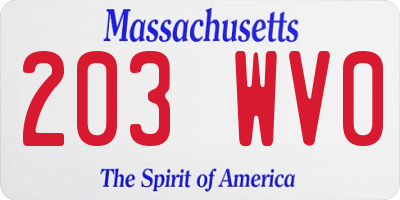 MA license plate 203WV0