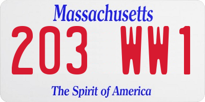 MA license plate 203WW1