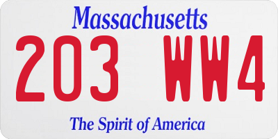 MA license plate 203WW4