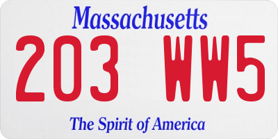 MA license plate 203WW5
