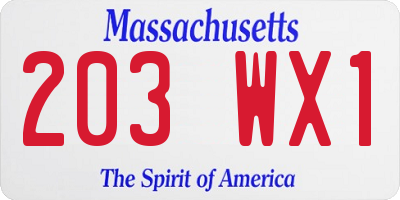MA license plate 203WX1