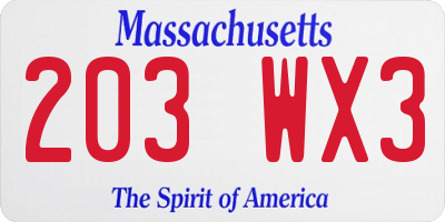 MA license plate 203WX3
