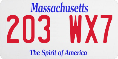 MA license plate 203WX7