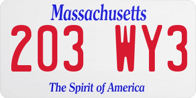 MA license plate 203WY3