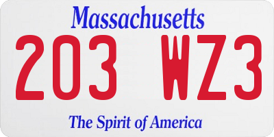MA license plate 203WZ3
