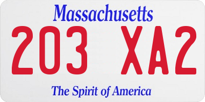 MA license plate 203XA2