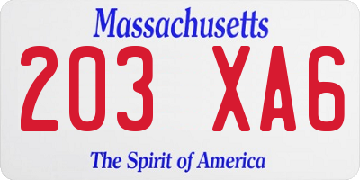 MA license plate 203XA6