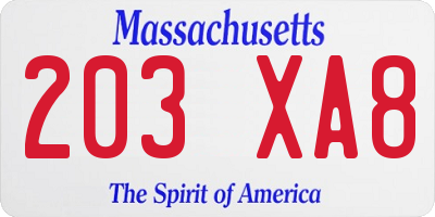 MA license plate 203XA8