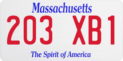MA license plate 203XB1