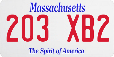 MA license plate 203XB2