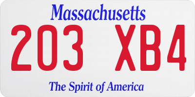 MA license plate 203XB4