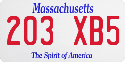 MA license plate 203XB5