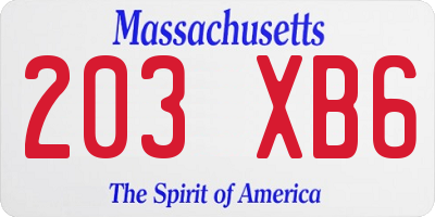 MA license plate 203XB6