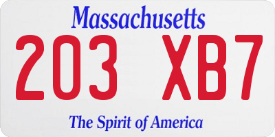 MA license plate 203XB7