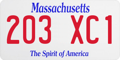 MA license plate 203XC1
