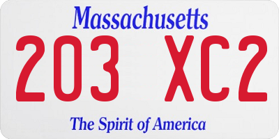 MA license plate 203XC2