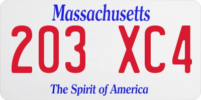 MA license plate 203XC4