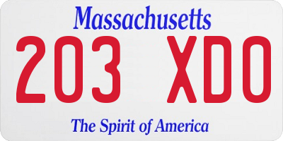 MA license plate 203XD0