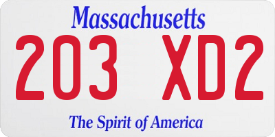 MA license plate 203XD2