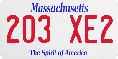 MA license plate 203XE2