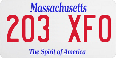 MA license plate 203XF0