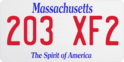 MA license plate 203XF2