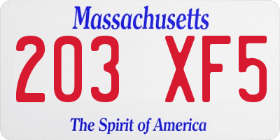 MA license plate 203XF5