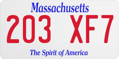 MA license plate 203XF7