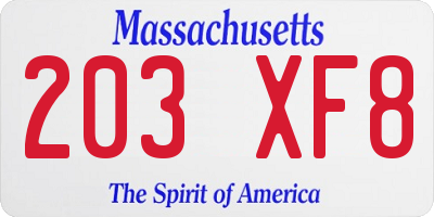 MA license plate 203XF8