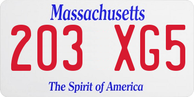 MA license plate 203XG5
