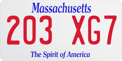 MA license plate 203XG7