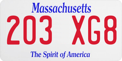 MA license plate 203XG8