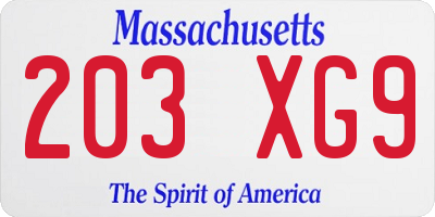 MA license plate 203XG9