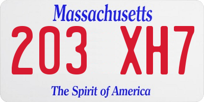MA license plate 203XH7